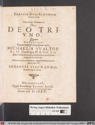Exercitatio Acroamatica De Deo Triuno