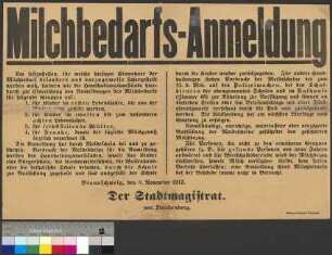 Bekanntmachung des Stadtmagistrats Braunschweig zur Ermittlung und Meldung des Milchbedarfs