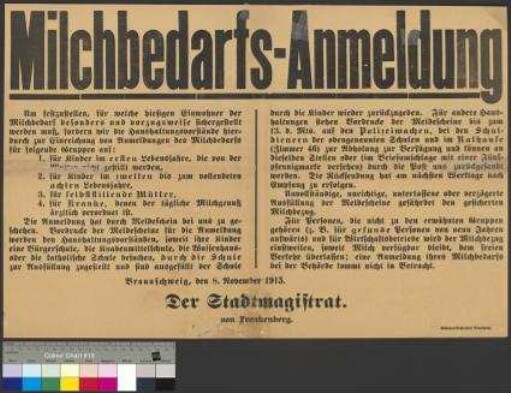 Bekanntmachung des Stadtmagistrats Braunschweig zur                                     Ermittlung und Meldung des Milchbedarfs