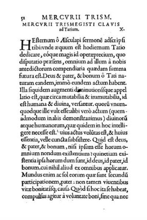 Mercurii Trismegisti Clavis ad Tatium. X.