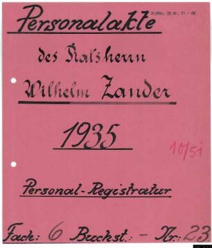 Ratsherren - Personalakten: Wilhelm Zander, Wirt.