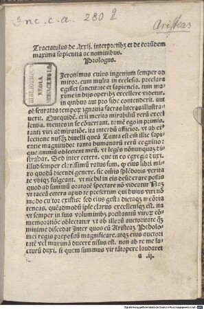 Ad Philocratem de septuaginta interpretibus : Im Anhang Vita des Königs Ptolemaeus II. Philadelphus aus Gualterus Burlaeus: De vita et moribus philosophorum