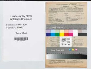 Entnazifizierung Karl Tack, geb. 02.02.1901 (Bankangest.)
