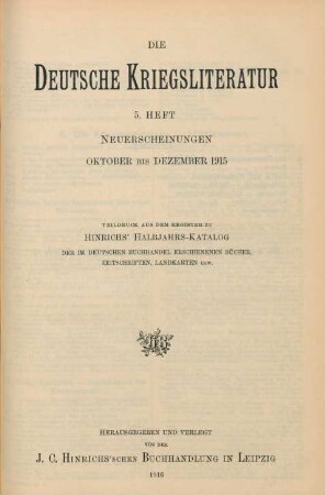 5.1916: deutsche Kriegsliteratur