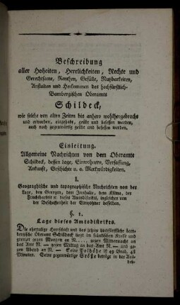 Einleitung. Allgemeine Nachrichten von dem Oberamte Schildeck...