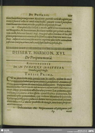 Dissert. Harmon. XVI. De Peripneumonia