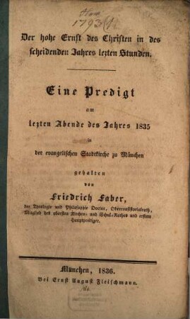 Eine Predigt am letzten Abende des Jahres 1835