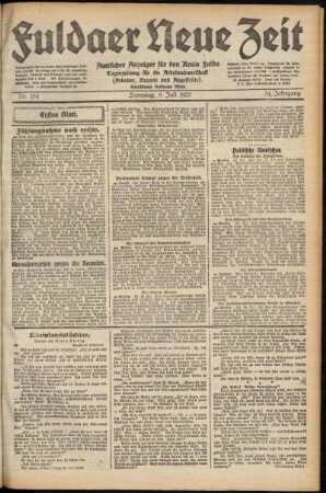 Erste Ausgabe vom Samstag, den 08. Juli 1922.