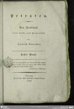 1: Petrarca : Ein Denkmal edler Liebe und Humanität