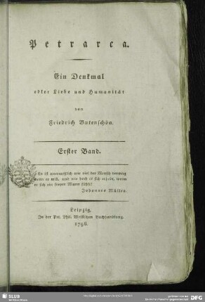 1: Petrarca : Ein Denkmal edler Liebe und Humanität