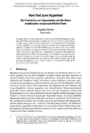 Vom Text zum Hypertext. Die Produktion von Hypertexten auf der Basis traditioneller wissenschaftlicher Texte