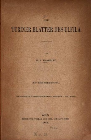 Die Turiner Blätter des Ulfila : (Mit einer Schrifttafel)