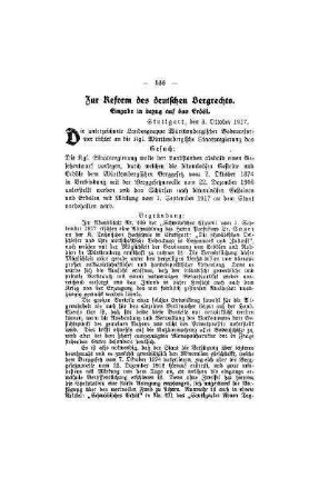 Zur Reform des deutschen Bergrechts