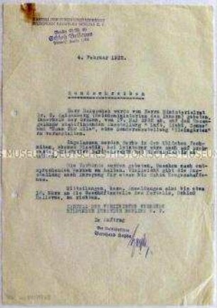 Durchschlag eines Rundschreibens des Kartells der Vereinigten Verbände Bildender Künstler Berlins zu einer Sonderausstellung im Mai 1932 - Sachkonvolut