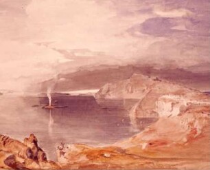 Insel Santorini. Carl Rottmann: Insel Santorini, Aquarell, 1835. München, Staatliche Graphiksammlung. Kap Plaka und Kap Skaros