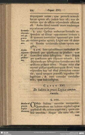 Caput XVI. De habitu in praxi Logicae comparando