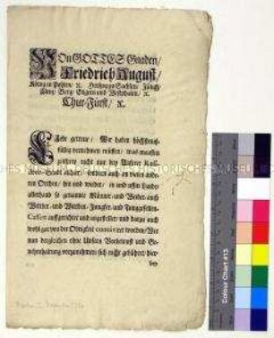 Edikt von Friedrich August I. Kurfürst von Sachsen betreffend das Verbot der Witwen-, Junggesellen- u.ä. Kassen