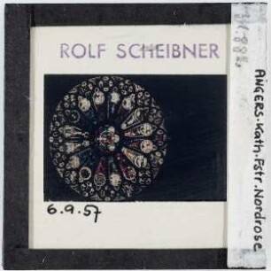 Angers: Kathedrale, Glasfenster, Nordrose, aufgenommen 6.9.1957