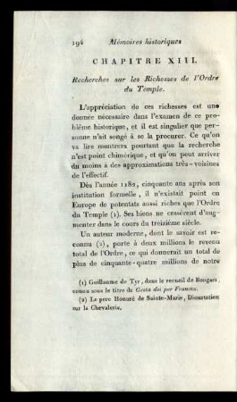 Chapitre XIII. Recherches sur les Richesses de l'Ordre du Temple.