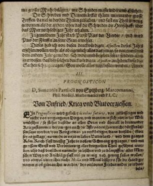 III. Prognosticon Von Unfried/ Krieg und Blutvergiessen