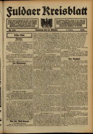 Erste Ausgabe vom Samstag, den 24. Oktober 1914.
