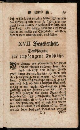 XVII. Begebenheit. Danksagung für empfangene Fußstösse.