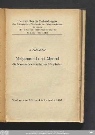 Muḥammad und Aḥmad : die Namen des arabischen Propheten
