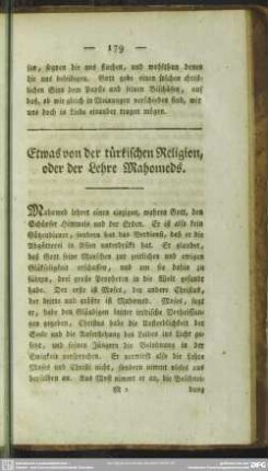 Etwas von der türkischen Religion, oder der Lehre Mahomeds