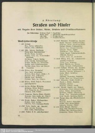 2. Abteilung. Häuserbuch : 2. Abteilung. Straßen und Häuser mit Angabe ihrer Besitzer, Mieter, Straßen- und Ortslisten-Nummern