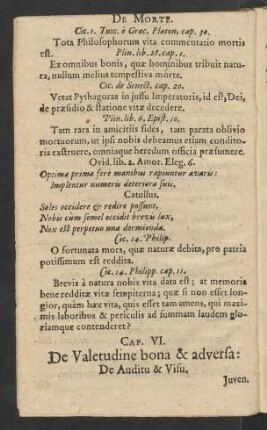 Cap. VI. De Valetudine bona & adversa: De Auditu & Visu.