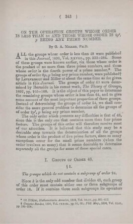 On the operation groups whose order is less than 64 and those whose order is ..., p being any prime number.