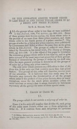 On the operation groups whose order is less than 64 and those whose order is ..., p being any prime number.