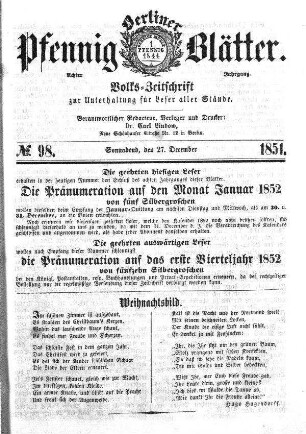 No. 98, Sonnabend,den 27. December