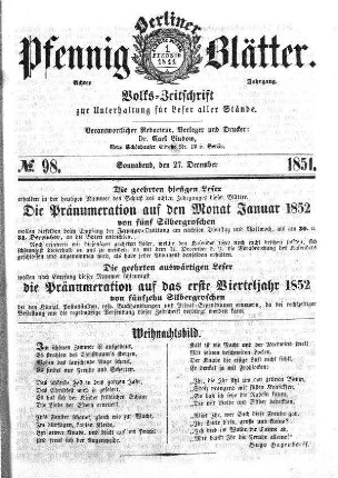 No. 98, Sonnabend,den 27. December