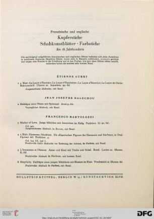 Französische und englische Kupferstiche, Schabkunstblätter, Farbstiche des 18. Jahrhunderts (Nr. 1-101)