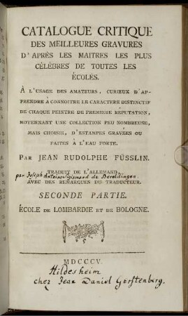 2: Catalogue critique des meilleures gravures d'après les maitres les plus cèlèbres de toutes les écoles. 2