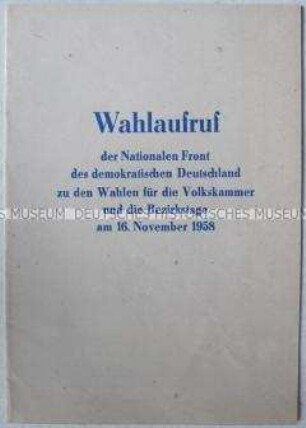 Sonderdruck mit dem Wahlaufruf der Nationalen Front zur Volkskammerwahl 1958