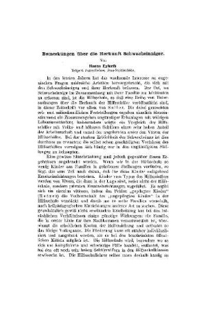 Bemerkungen über die Herkunft Schwachsinniger