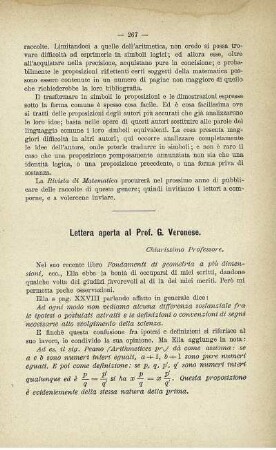 Lettra aperta al Prof G. Veronese