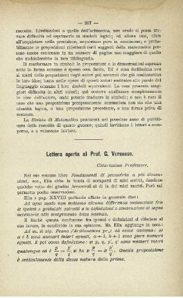 Lettra aperta al Prof G. Veronese