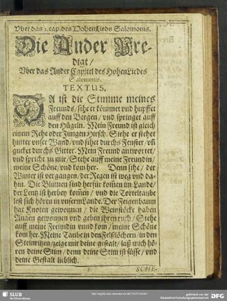 Die Ander Predigt, Uber das Andere Capitel HoheLiedes Salomonis