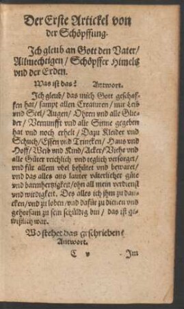 Der Erste Artickel von der Schöpffung.