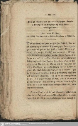 Einige Resultate entomologischer Beobachtungen in Beziehung auf Witterungskunde