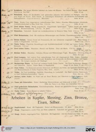 Arbeiten in Kupfer, Messing, Zinn, Bronze, Eisen, Silber (Nr. 316-353)