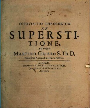 Disquisitio theol. de superstitione