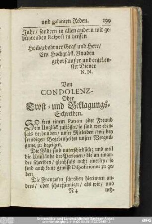 Von Condolenz- Oder Trost- und Beklagungs-Schreiben.