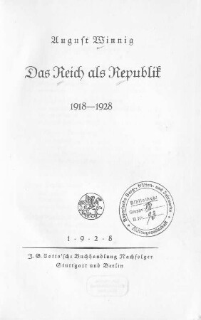 Das Reich als Republik : 1918 - 1928