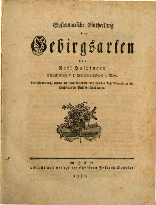 Systematische Eintheilung der Gebirgsarten