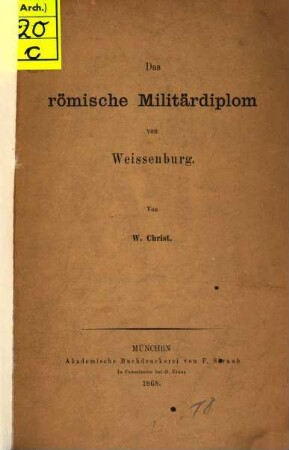 Das römische Militärdiplom von Weissenburg