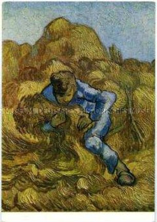 Postkarte mit Gemäldereproduktion "Der Garbenbinder"